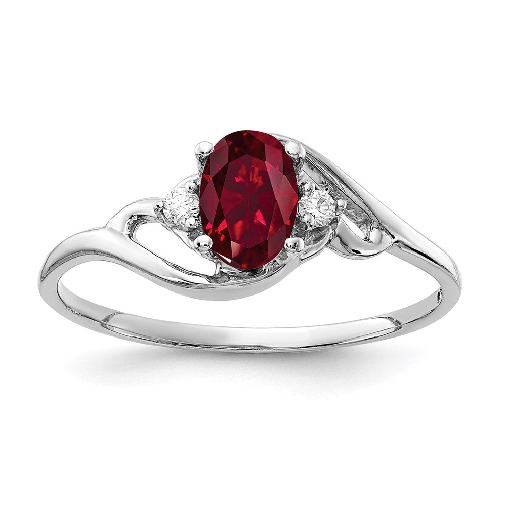 14K Weißgold 6x4mm Oval Erzeugt Rubin A Diamant Ring