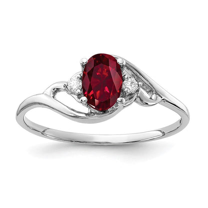 14K Weißgold 6x4mm Oval Erzeugt Rubin A Diamant Ring