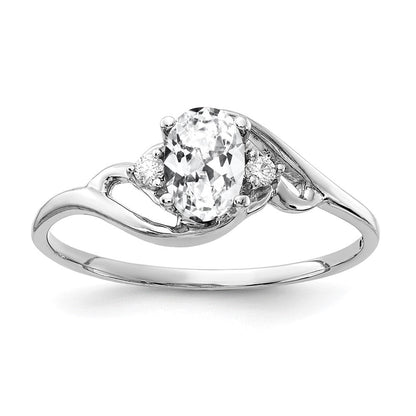 Massiv 14K Weißgold 6x4mm Oval Zirkonia Aaa Synthetisch Zirkonia Ring