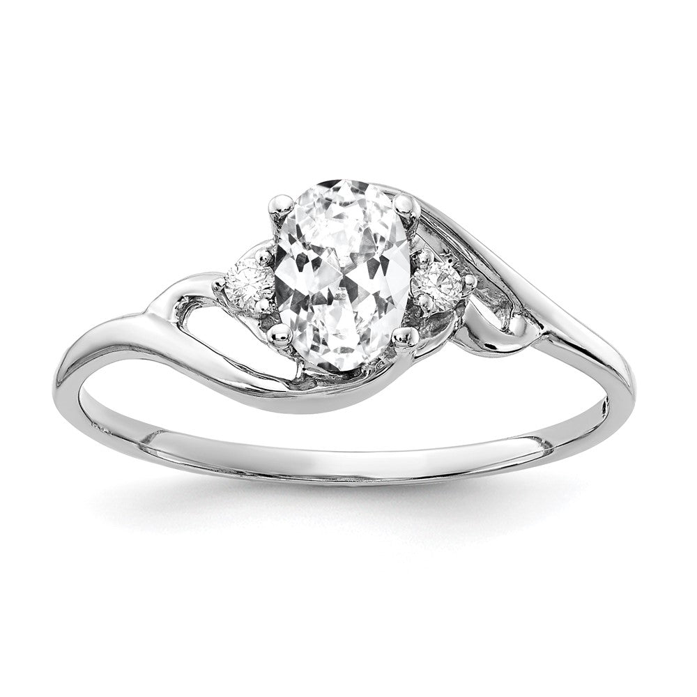 Massiv 14K Weißgold 6x4mm Oval Zirkonia Vs Synthetisch Zirkonia Ring