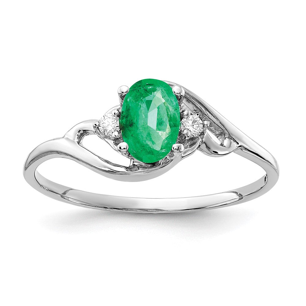 14K Weißgold 6x4mm Oval Smaragd A Echt Diamant Ring