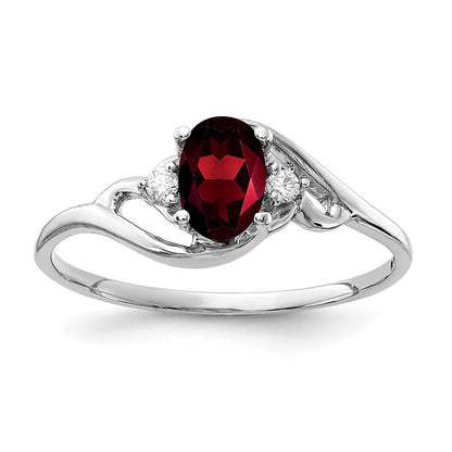 14K Weißgold 6x4mm Oval Granat Karo A Diamant Ring