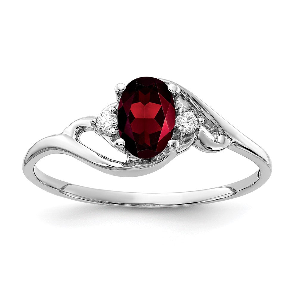 14K Weißgold 6x4mm Oval Granat Aa Diamant Ring