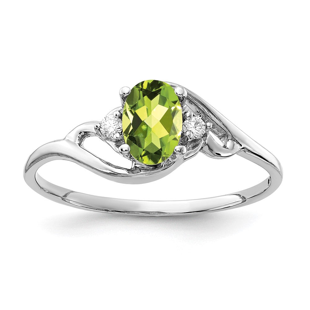 14K Weißgold 6x4mm Oval Peridot A Echt Diamant Ring