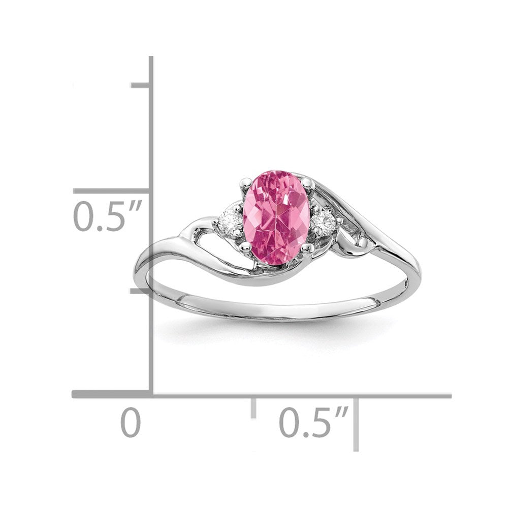 14K Weißgold 6x4mm Oval Rosa Turmalin A Diamant Ring