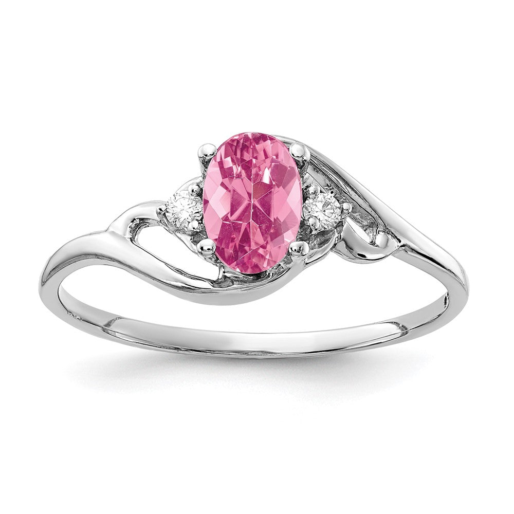 14K Weißgold 6x4mm Oval Rosa Turmalin A Diamant Ring