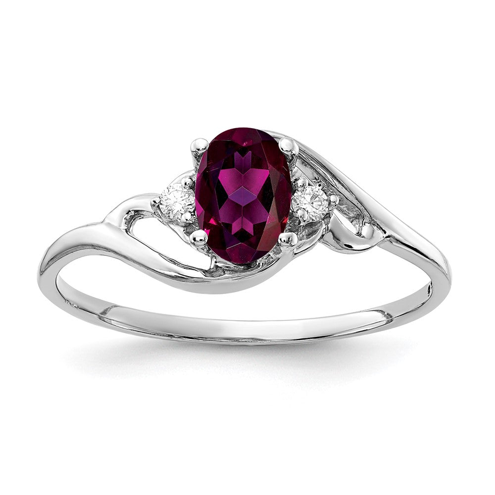 14K Weißgold 6x4mm Oval Rhodolith Granat A Diamant Ring