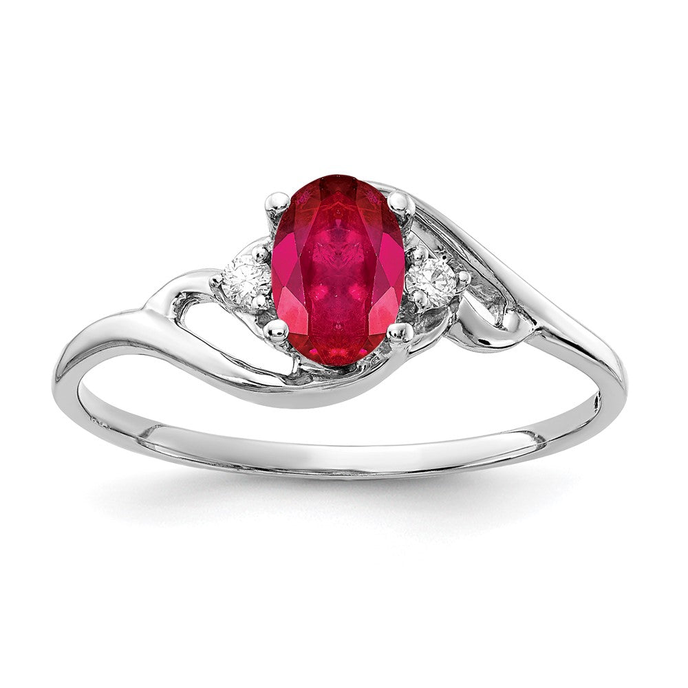 14K Weißgold 6x4mm Oval Rubin A Echt Diamant Ring