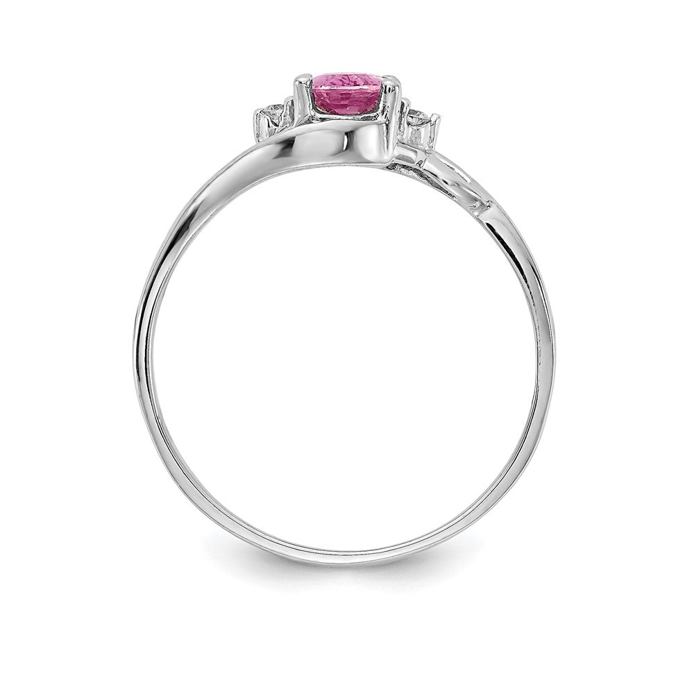 14K Weißgold 6x4mm Oval Rosa Saphir A Echt Diamant Ring