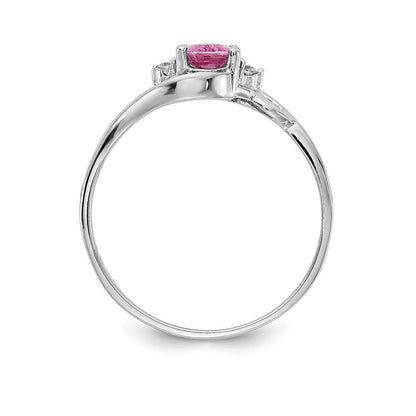 14K Weißgold 6x4mm Oval Rosa Saphir A Echt Diamant Ring
