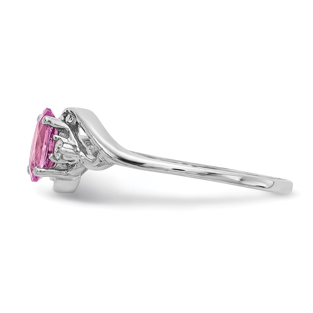14K Weißgold 6x4mm Oval Rosa Saphir A Echt Diamant Ring