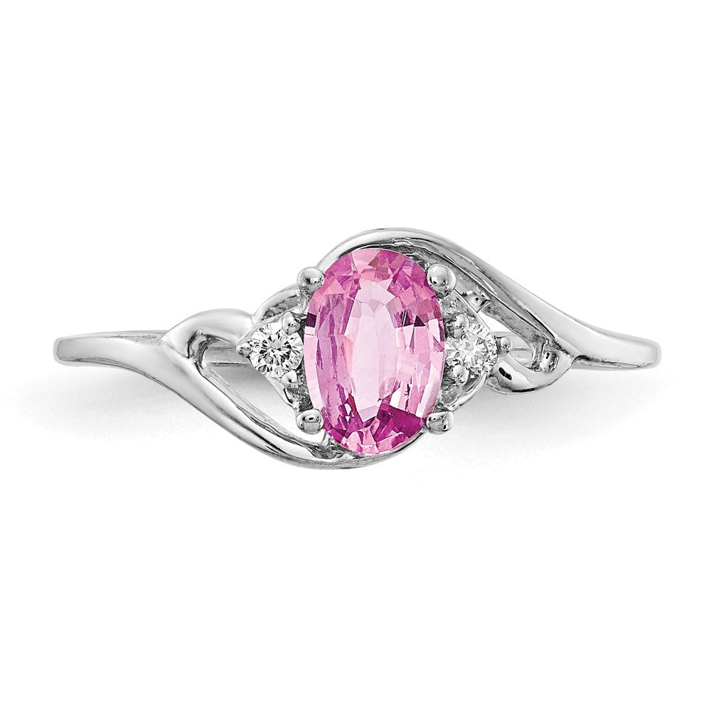 14K Weißgold 6x4mm Oval Rosa Saphir A Echt Diamant Ring