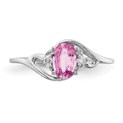 14K Weißgold 6x4mm Oval Rosa Saphir A Echt Diamant Ring