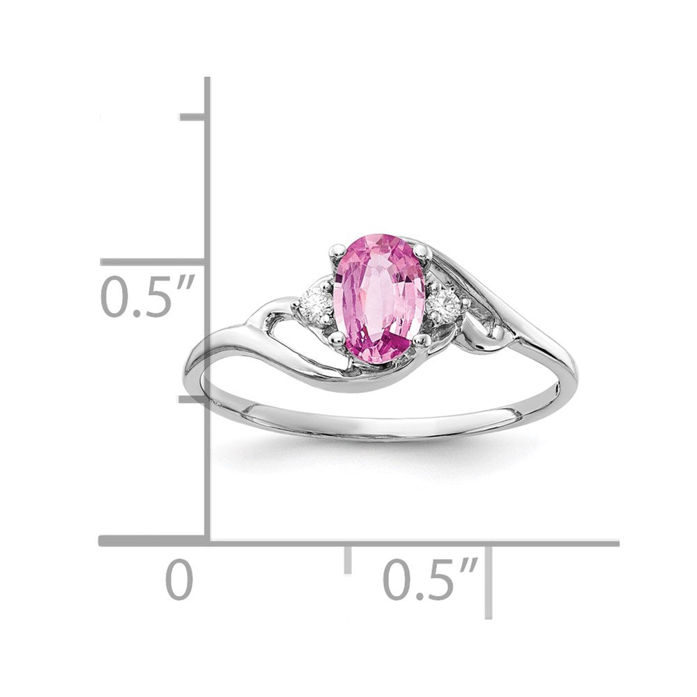 14K Weißgold 6x4mm Oval Rosa Saphir A Echt Diamant Ring