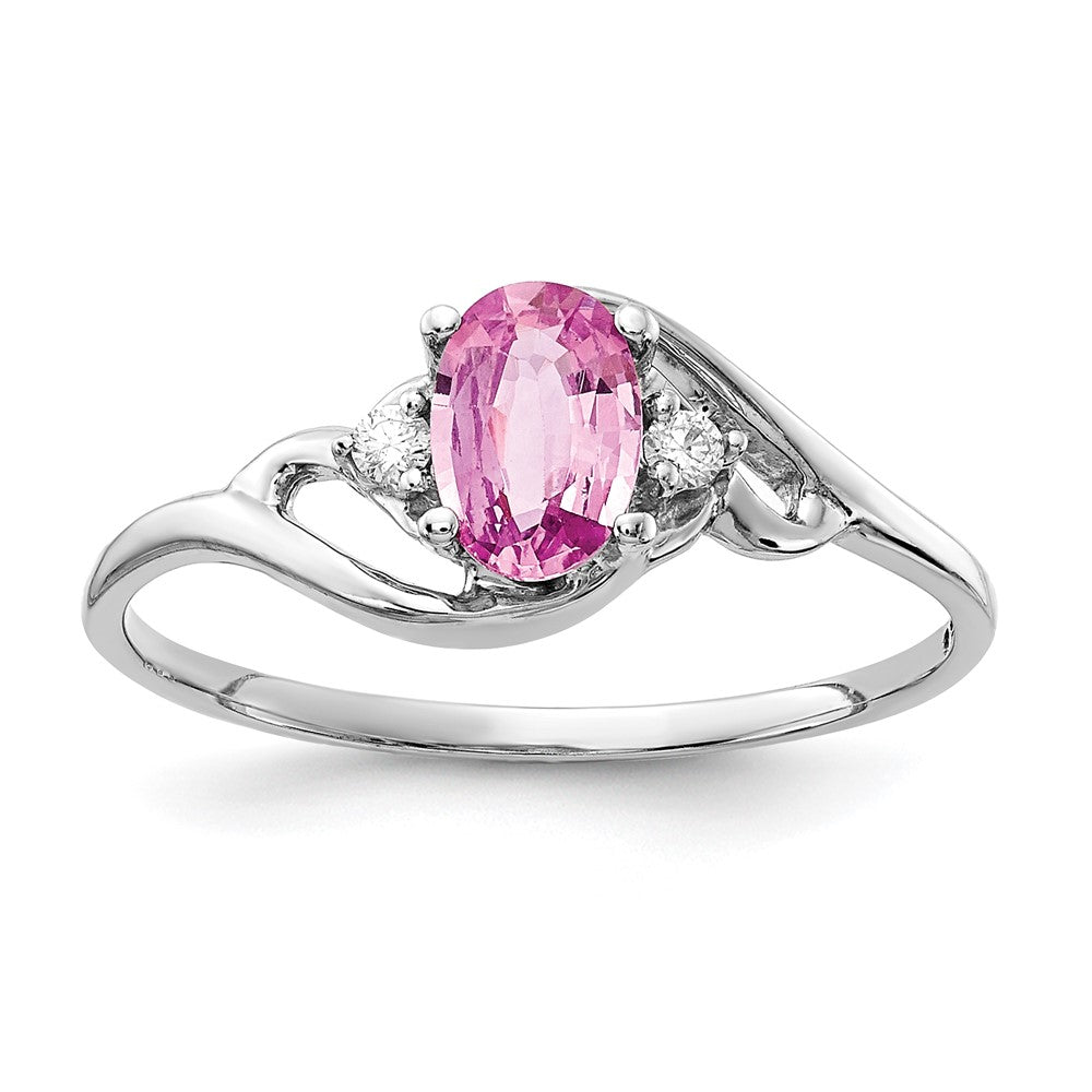 14K Weißgold 6x4mm Oval Rosa Saphir A Echt Diamant Ring