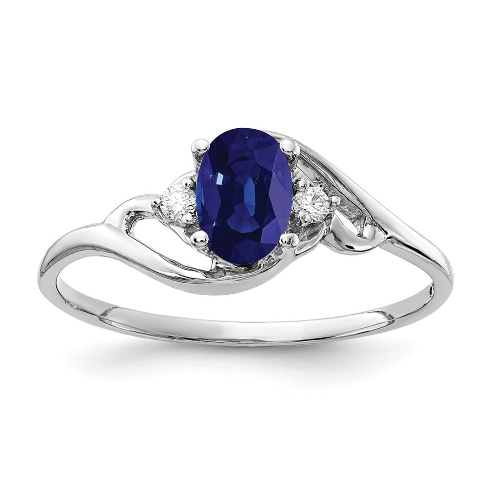 14K Weißgold 6x4mm Oval Saphir A Echt Diamant Ring