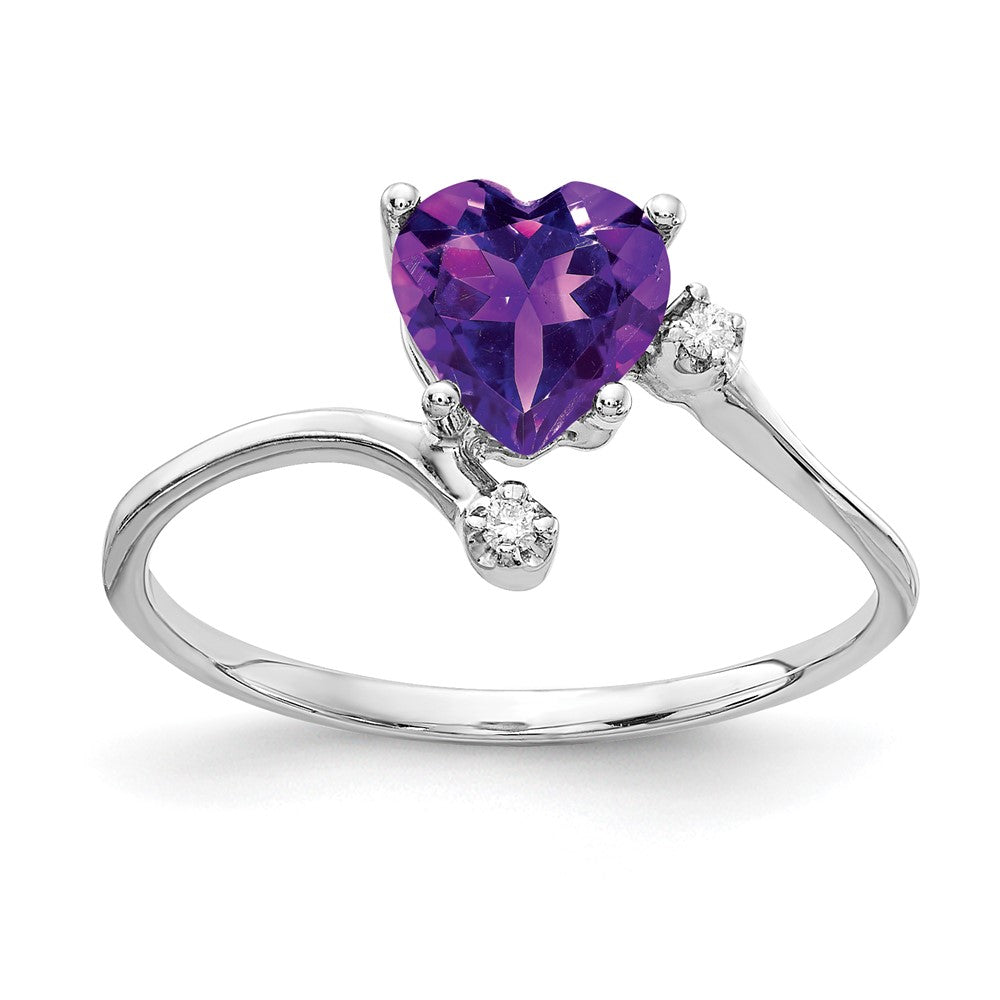 14K Weißgold 6mm Herz Amethyst A Echt Diamant Ring