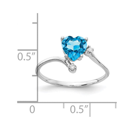 14K Weißgold 6mm Herz Blautopas Vs Diamant Ring