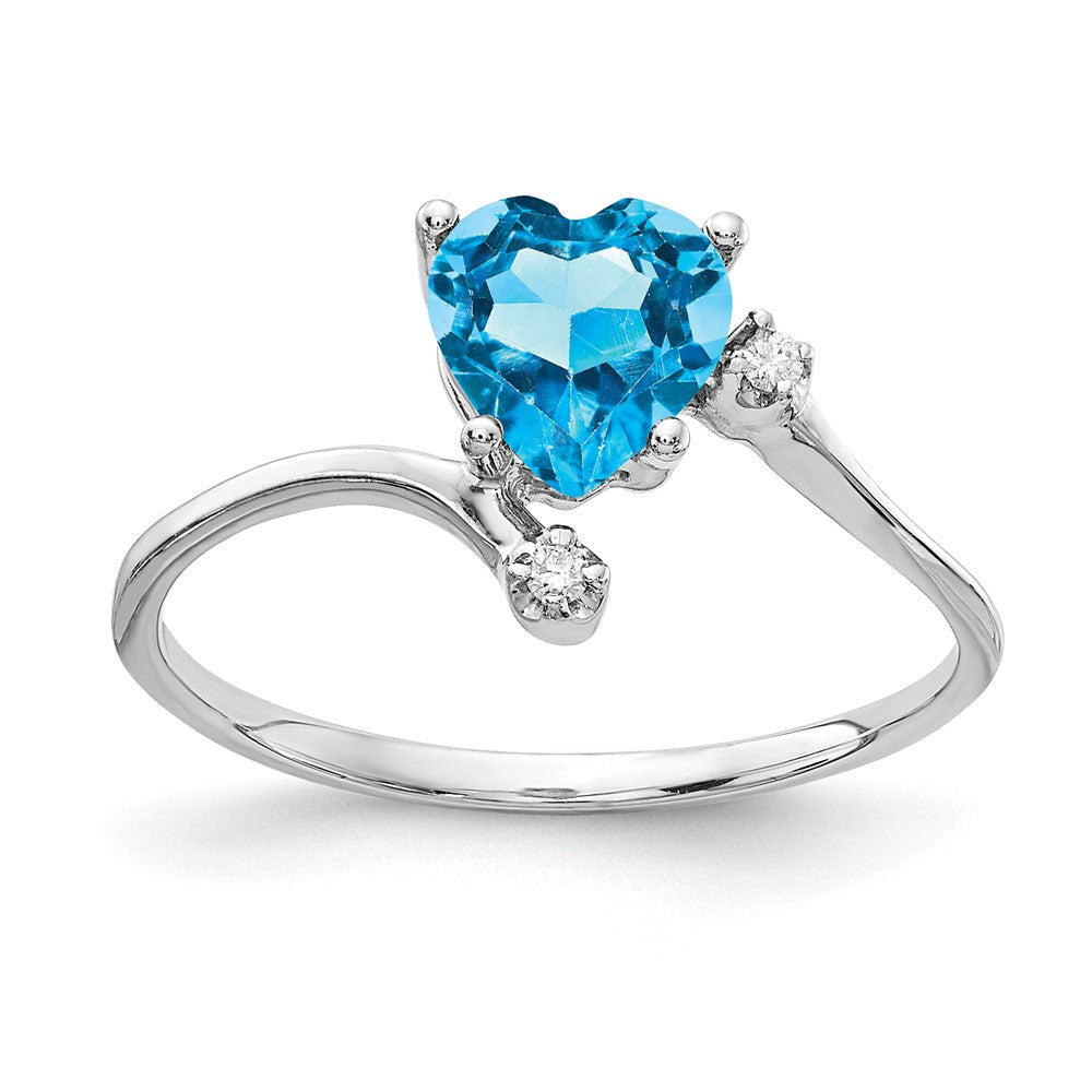 14K Weißgold 6mm Herz Blautopas Aaa Diamant Ring