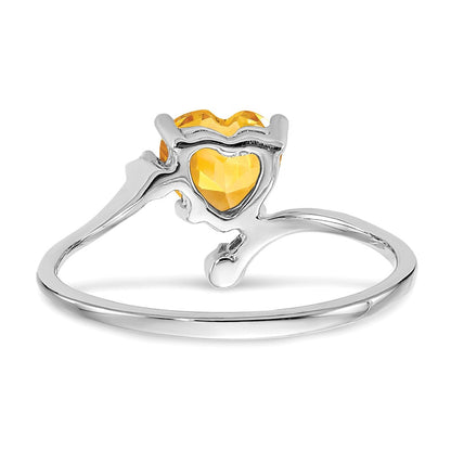 14K Weißgold Citrin Echt Diamant Ring