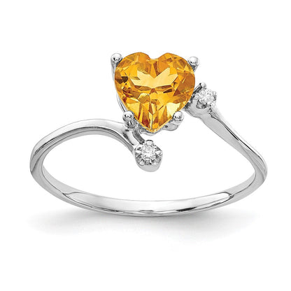 14K Weißgold Citrin Echt Diamant Ring