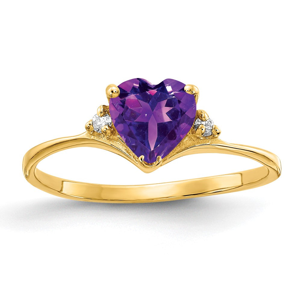 14K Gelbgold 6mm Herz Amethyst A Echt Diamant Ring