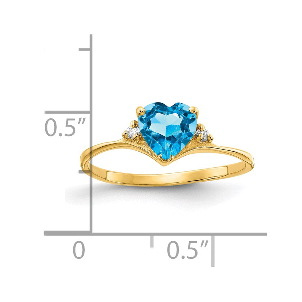 14K Gelbgold 6mm Herz Blautopas Aa Diamant Ring