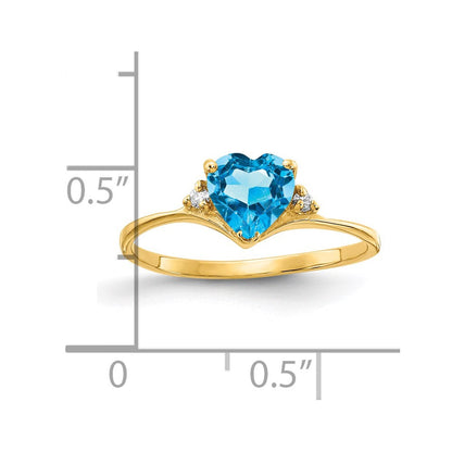 14K Gelbgold 6mm Herz Blautopas Aa Diamant Ring