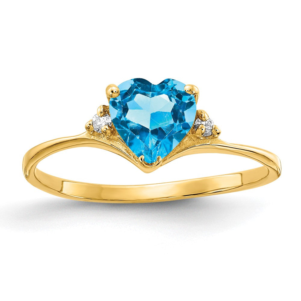 14K Gelbgold 6mm Herz Blautopas Aa Diamant Ring
