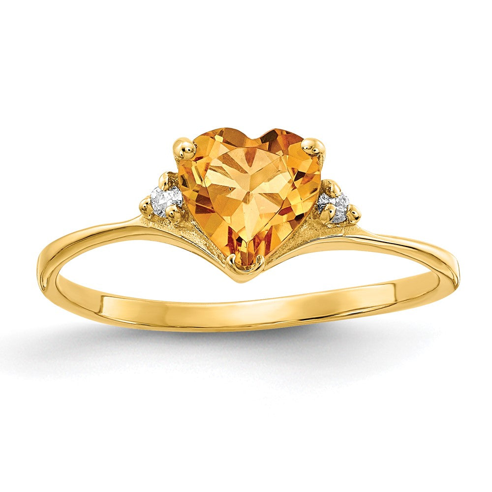 14K Gelbgold 6mm Herz Citrin A Echt Diamant Ring