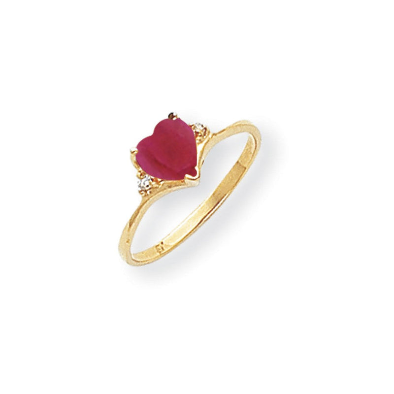 14K Gelbgold 6mm Herz Erzeugt Rubin A Diamant Ring
