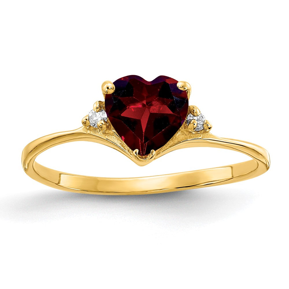 14K Gelbgold 6mm Herz Granat A Diamant Ring
