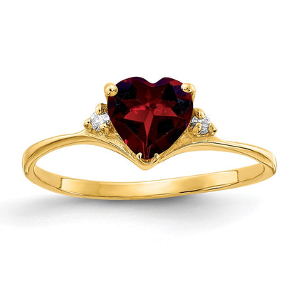 14K Gelbgold 6mm Herz Granat A Diamant Ring