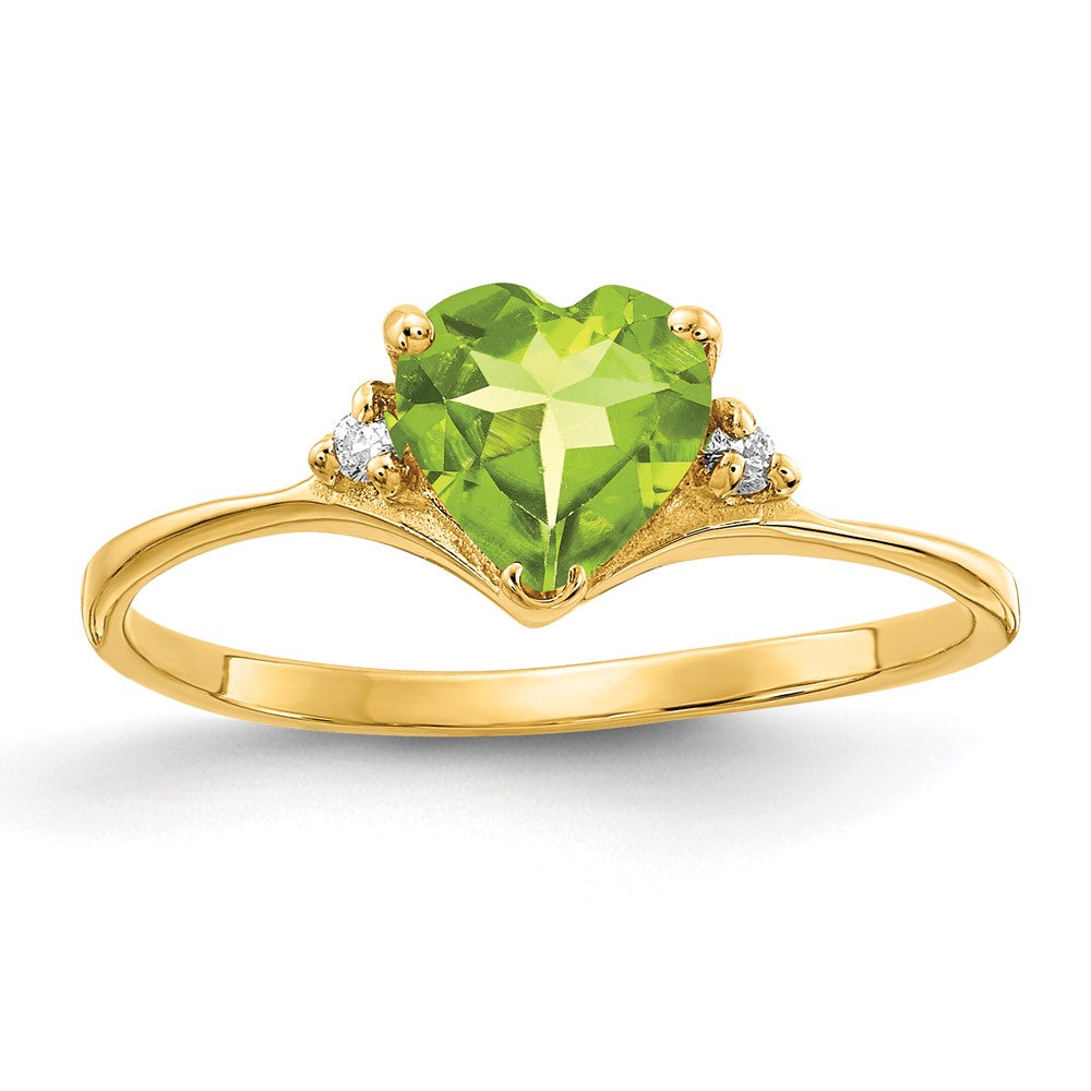 14K Gelbgold 6mm Herz Peridot A Echt Diamant Ring