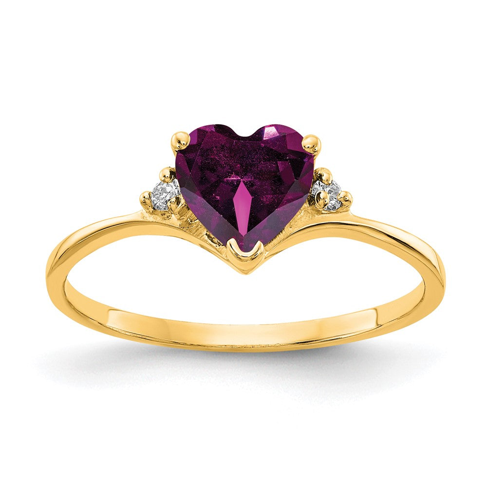 14K Gelbgold 6mm Herz Rhodolith Granat A Diamant Ring