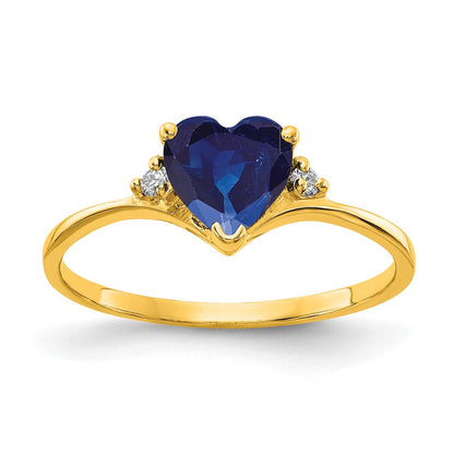 14K Gelbgold 6mm Herz Saphir A Echt Diamant Ring