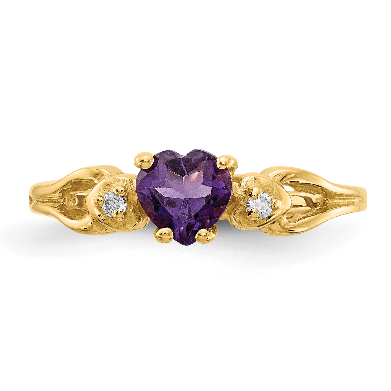14K Gelbgold 5mm Herz Amethyst A Echt Diamant Ring