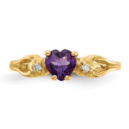 14K Gelbgold 5mm Herz Amethyst A Echt Diamant Ring