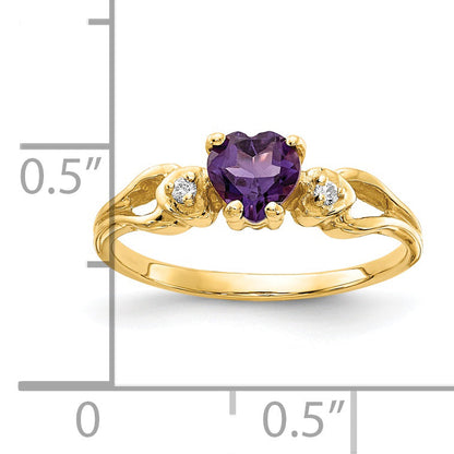 14K Gelbgold 5mm Herz Amethyst A Echt Diamant Ring