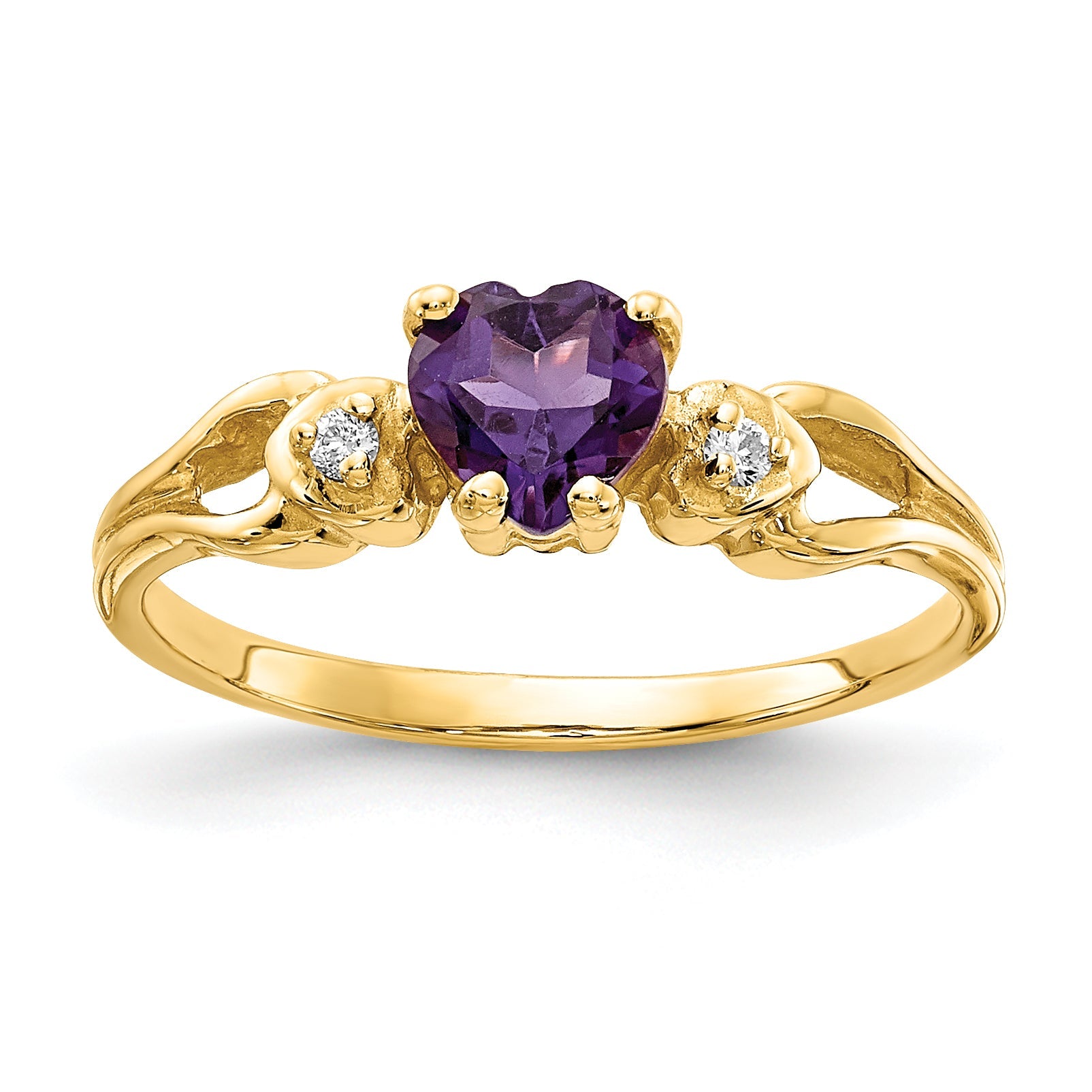 14K Gelbgold 5mm Herz Amethyst A Echt Diamant Ring