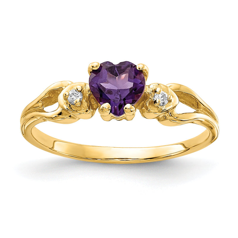 14K Gelbgold 5mm Herz Amethyst A Echt Diamant Ring