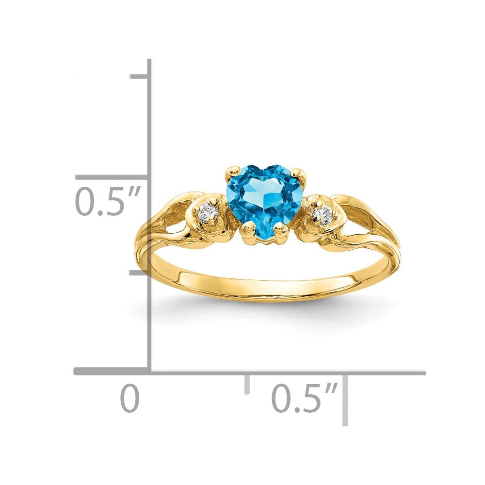 14K Gelbgold 5mm Herz Blautopas A Echt Diamant Ring