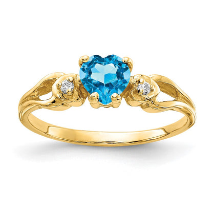 14K Gelbgold 5mm Herz Blautopas A Echt Diamant Ring
