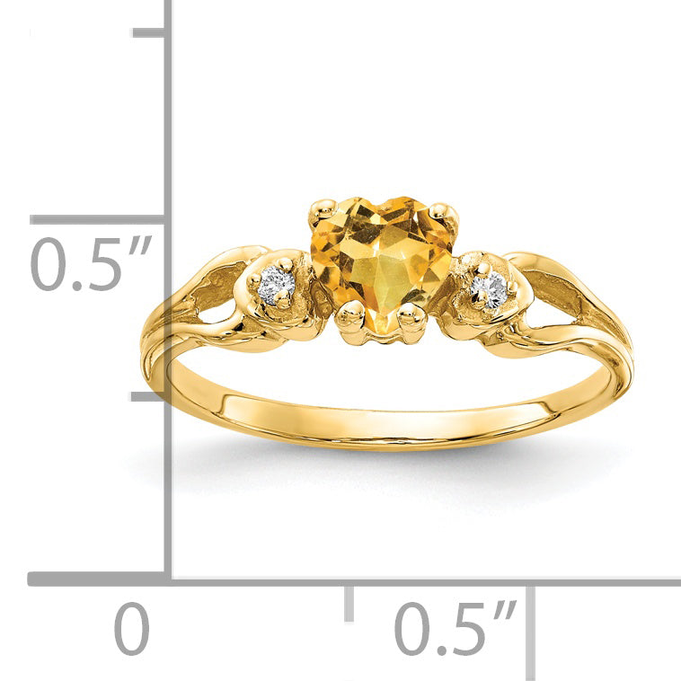 14K Gelbgold 5mm Herz Citrin A Echt Diamant Ring
