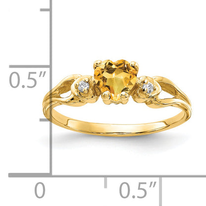 14K Gelbgold 5mm Herz Citrin A Echt Diamant Ring