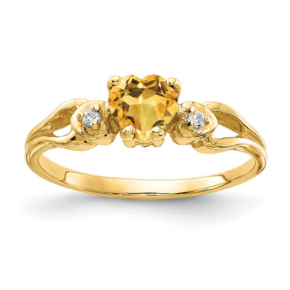 14K Gelbgold 5mm Herz Citrin A Echt Diamant Ring
