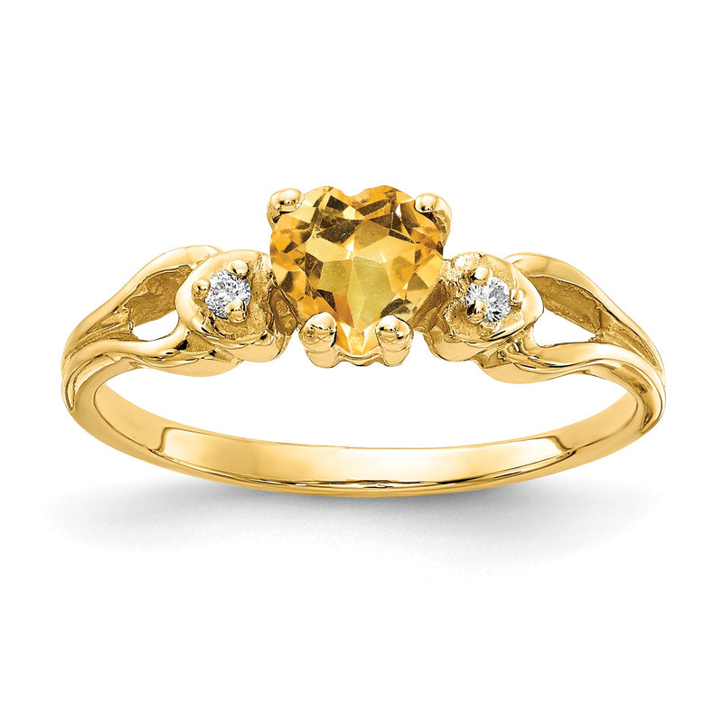 14K Gelbgold 5mm Herz Citrin A Echt Diamant Ring