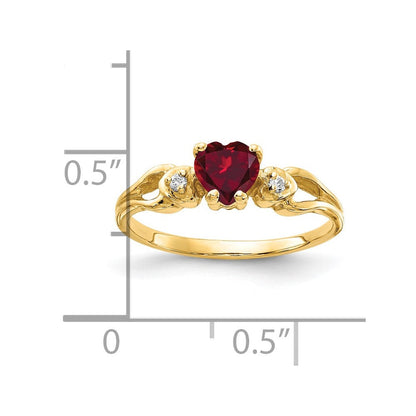 14K Gelbgold 5mm Herz Erzeugt Rubin A Echt Diamant Ring