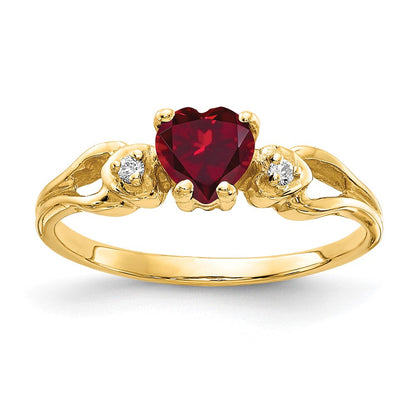 14K Gelbgold 5mm Herz Erzeugt Rubin A Echt Diamant Ring