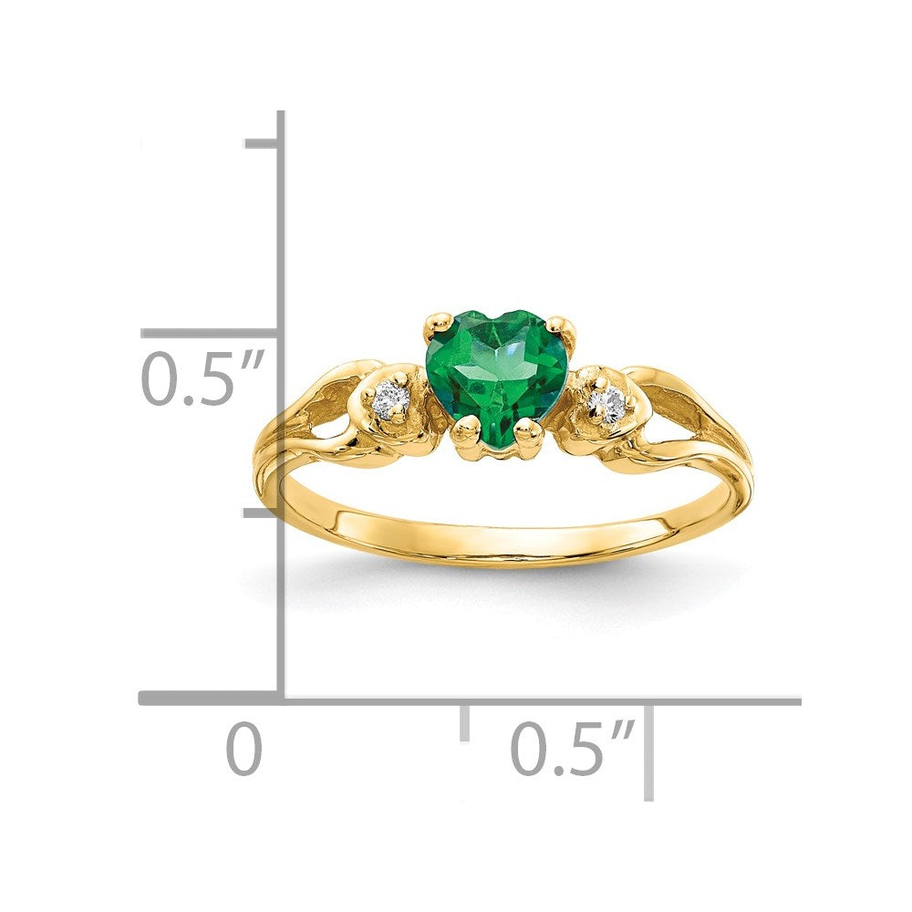 14K Gelbgold 5mm Herz Smaragd A Echt Diamant Ring
